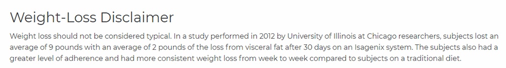 Isagenix Weight-Loss Disclaimer