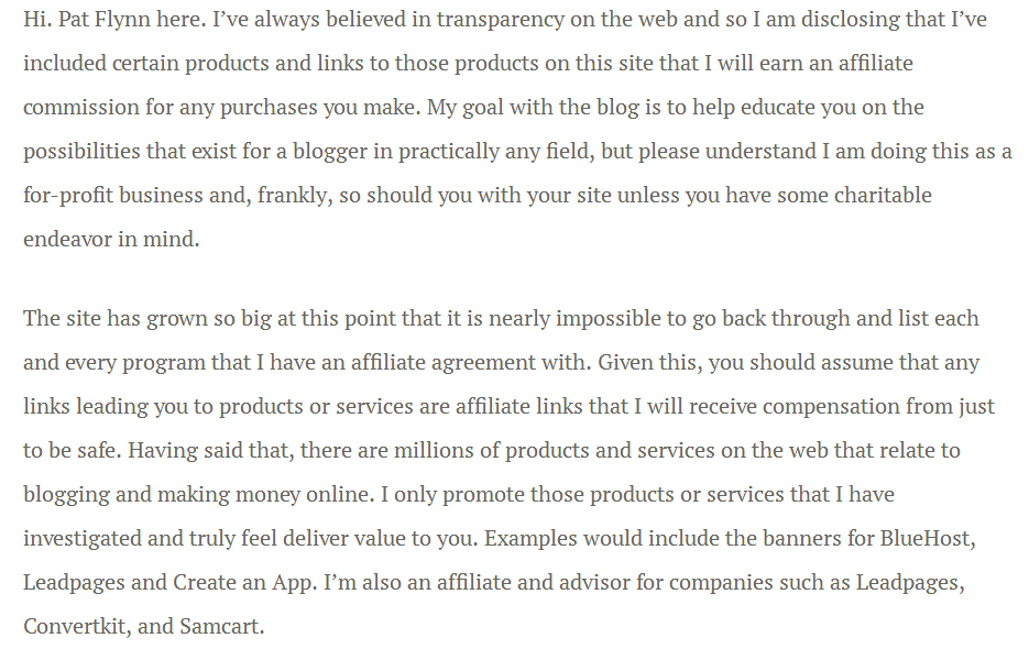 Smart Passive Income: Excerpt of affiliate disclaimer