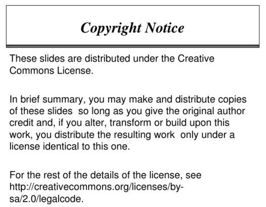 Copyright Notice for a Creative Commons license on a Slideshare presentation