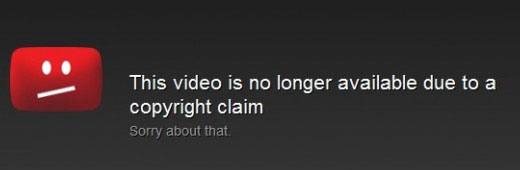 Notice that a video is no longer available due to a copyright claim
