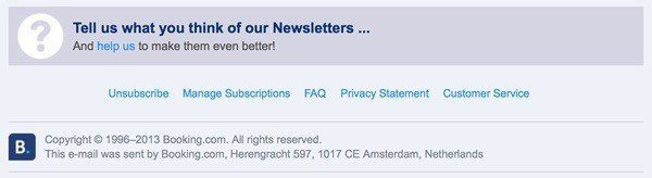 Booking email: Link to Unsubscribe, Privacy Statement
