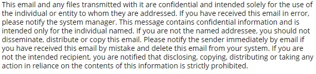 Email disclaimer example for confidential information
