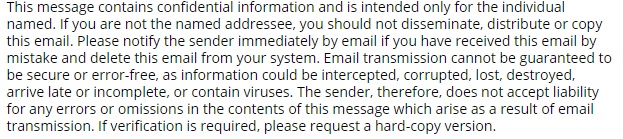 General email disclaimer example