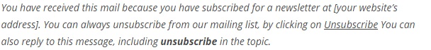 Example 1 of an unsubscribe email disclaimer