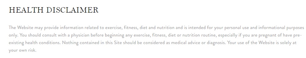 Ballet Beautiful Terms and Conditions: Health Disclaimer