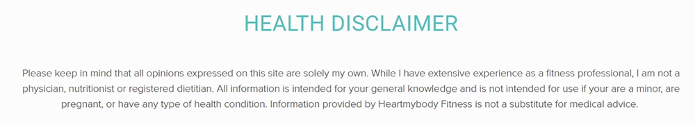 HeartMyBody Fitness Health Disclaimer excerpt