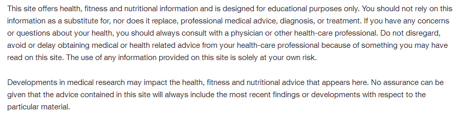 Jillian Michaels' fitness and health disclaimer