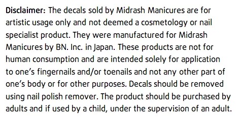 Midrash Manicures Exclusive Obligation product disclaimer