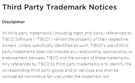 TIBCO Software: Third Party Trademark Notices disclaimer