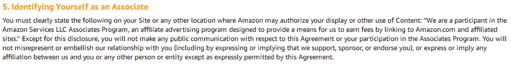 Clause 5 of the Amazon Associates Program Operating Agreement: Identifying Yourself as an Associate