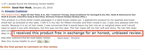 Amazon product review disclaimer example