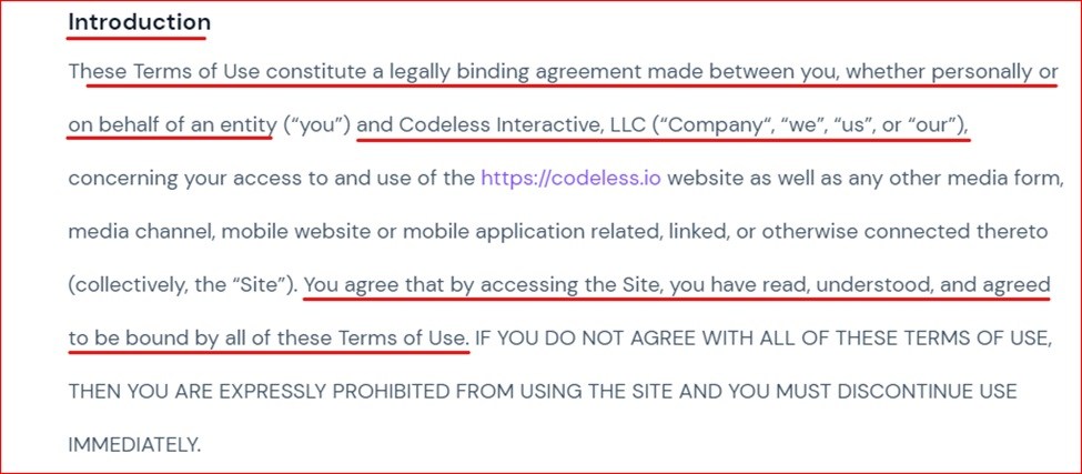 Codeless Interactive Terms and Conditions intro clause