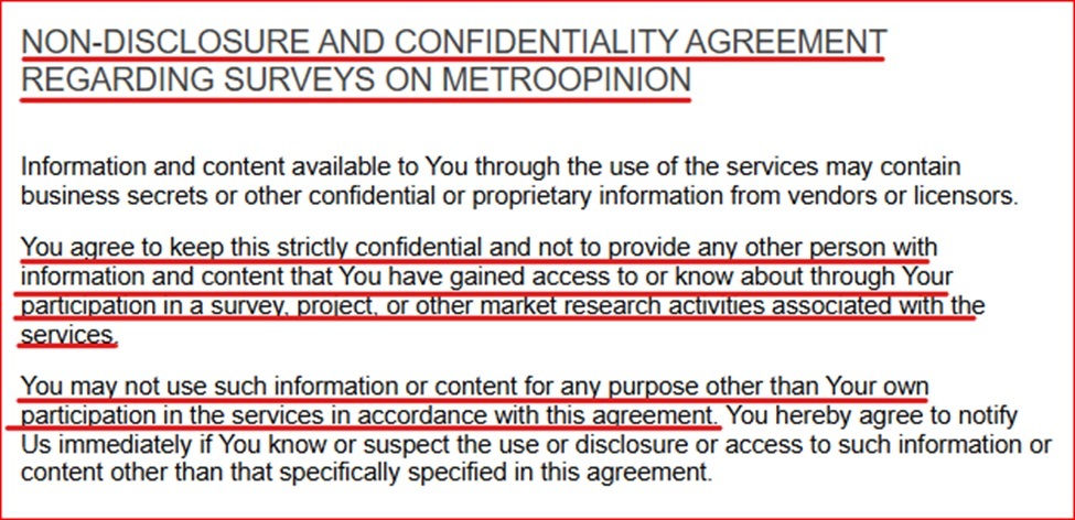 MetroOpinion Terms confidentiality clause