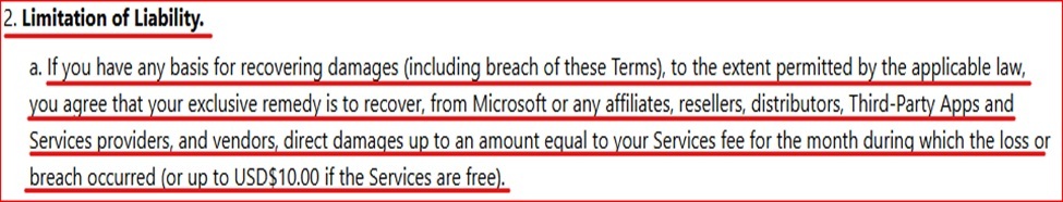 Microsoft Terms limitation of liability clause