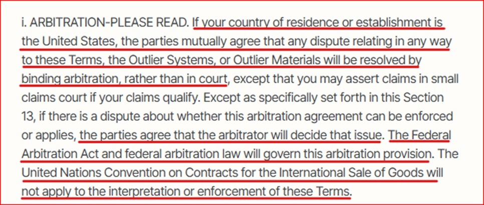 Outlier ai Terms arbitration clause
