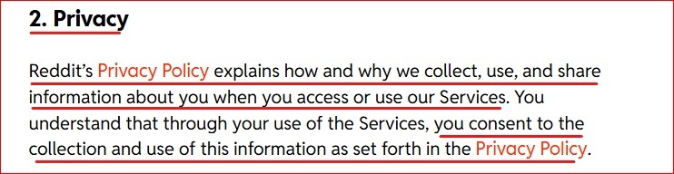 Reddit Terms privacy clause